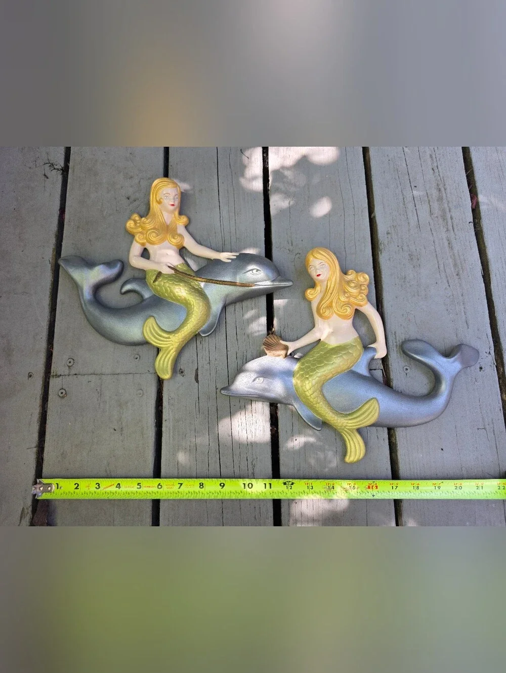 Mermaids Riding Dolphins Wall Art Pair - Coastal Décor